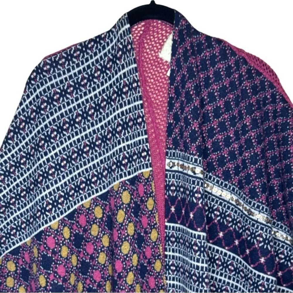 Anthropologie Angel of the North Patchwork Fringe Wrap Poncho Shawl One Size - Picture 4 of 14